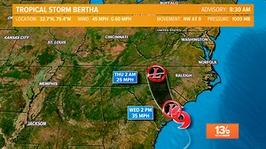 Tropical Storm Bertha forms off the South Carolina coast
