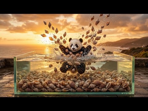 Cute Baby Panda Jumping into Sea Shell, Fish & Crab Pool 🐚🐟🦀 | Oddly Satisfying 8K Panda Short