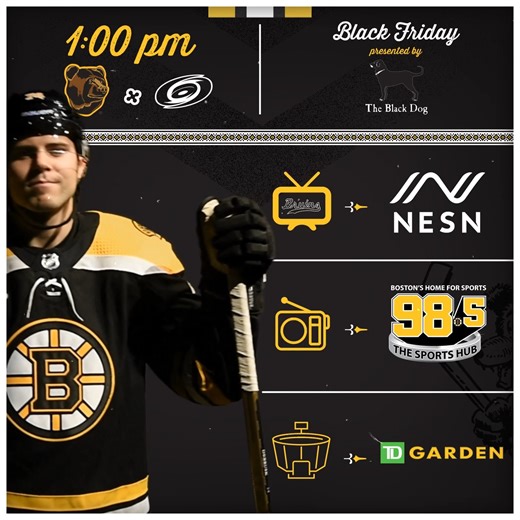 6.7K views · 764 reactions | It's the Black Friday matinée!  TD Garden ⏰ 1 p.m. ET  Carolina Hurricanes  NESN , NHL Network  98.5 The Sports Hub | Boston Bruins | Facebook
