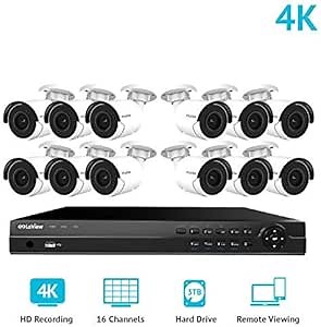 LaView 16 Channel Ultra HD 4K Home Security Camera System with 12 x 8MP IP Bullet Cameras, 100ft Night Vision, Weatherproof Expandable Surveillance Camera System NVR 3TB HDD