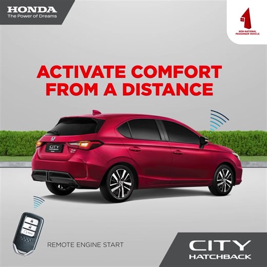 Beat the heat and embrace refreshing comfort before you enter your car with the City Hatchback's Remote Engine Start. Find out more at: https://www.honda.com.my/model/city-hatchback. | Honda Malaysia