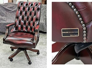 Chesterfield Desk Swivel Chair, Mahogany Antique Red Leather. Library Swivel Chair Made in England. - Etsy