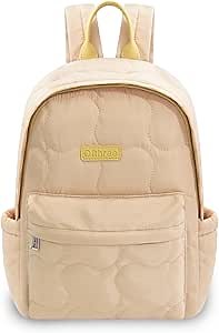 Quilted Backpack for Women, Lightweight Small Soft Puffy Purse Backpack with Compartments, Puffy Bag for Travel, Work, Gym (Khaki)