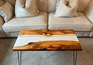 Handmade Live Edge Coffee Table | White Epoxy Resin River, Hairpin Legs - Etsy