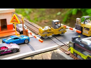 Steam Locomotive Hits Car & Tandem Roller on Railroad Crossing