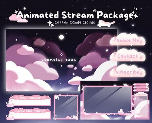 Animated Pink Stream Overlay: Cotton Candy Clouds Twitch Package - Etsy