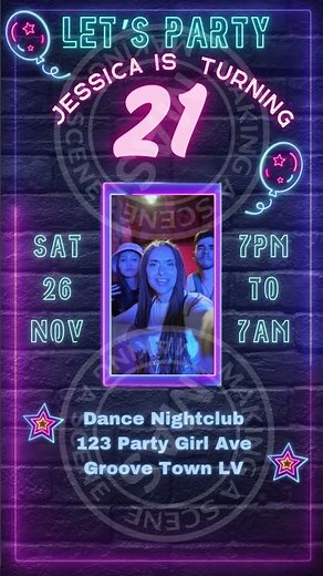 Neon Party Video Invitation 💜 | Animated Glow Template (Nightclub & Dance Party)