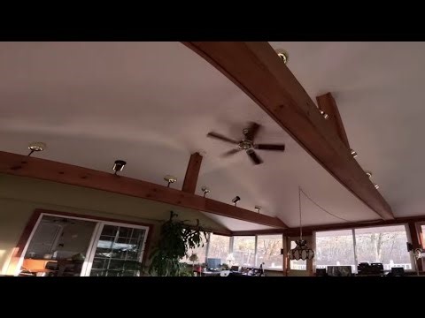 Hunter 42" Beacon Hill in Bright Brass | Installed in the Living Room with Short Downrod