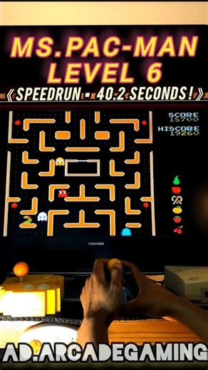 Ms.Pac-Man Level 6 Speedrun 40.2 Seconds - Namco Arcade Classics Joystick Controller