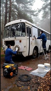 Abandoned Bus Found in a Foggy Forest