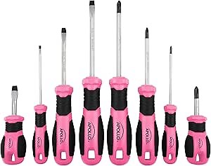 Amazon.com: Apollo Tools Pink 8 Piece Essential Screwdriver Set Phillips and Slotted with Magnetic Tips and Non-Slip Comfort Handles. Includes Stubby Screwdrivers for Tight Spaces - Pink Ribbon - Pink - DT5018P : Tools & Home Improvement