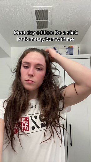 Gymnastics Meet Day Hair: Slick Back Messy Bun Tutorial