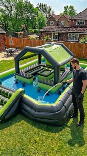 We tested a GIANT inflatable pool and this is what happened 😱 #interiordesign
