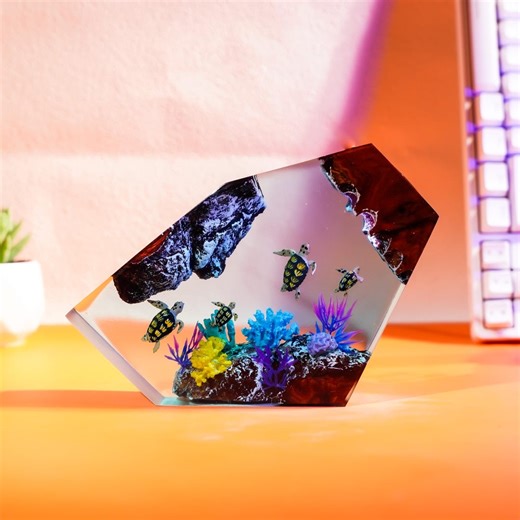 Sea Turtle Wood Resin Lamp, Ocean Decor Night Light, Underwater World Desktop Decor, Resin Sculpture Turtle, Valentine Gift for Her - Etsy