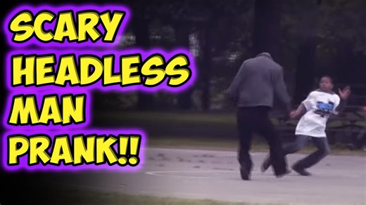 Headless figure prank with reactions that build slowly