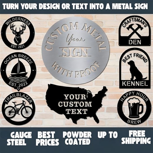Custom Business Logo Sign, Personalized Black Wall Art, Your Design Metal Sign, Storefront, Workshop Sign - Etsy