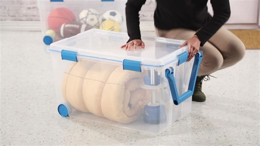 Sterilite Extra Large Storage Bin, 120 Quart Clear Plastic Storage Container with Gasket Lid, Blue