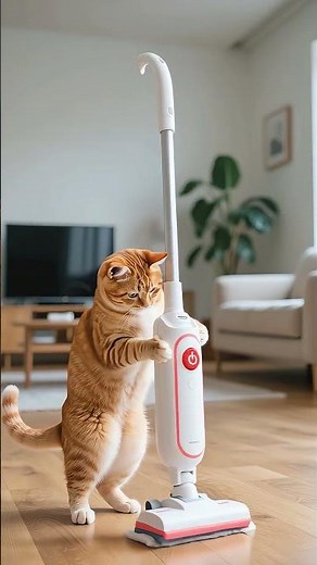 ¡Si quieres algo bien hecho, hazlo tú!" Gato limpiando la casa 🧹😼#cat #shorts