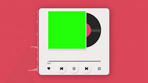 4K Music player interface with green screen. Player with audio signal and album cover. Red music player template for phone. Play a track in one minute.