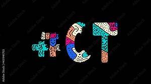 Hashtag #CT. Animated Cartoon text, Shake twitch effect. Transparent Alpha channel, 4K video. Colored funny doodle unique style. CT is abbreviation for the US American state Connecticut