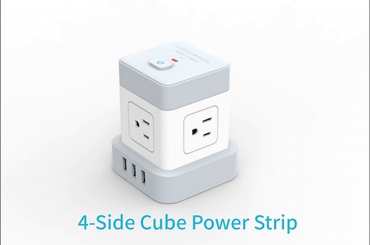 Baykul Power Strip with USB, 4 Outlet 3 USB Ports (3 USB-A) Power Strip Cube, 10 ft Extension Cord, Flat Plug Surge Protector, Kitchen, Home, Office, Travel, White