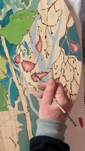 Mixed Media Landscape with Pyrography, Acrylics and Oil Paints #contemporaryart