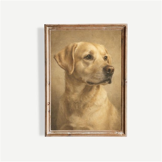 Vintage Yellow Labrador Wall Art Print, Classic Oil Painting Style Dog Portrait, Antique Pet Artwork, Neutral Farmhouse Decor - Etsy