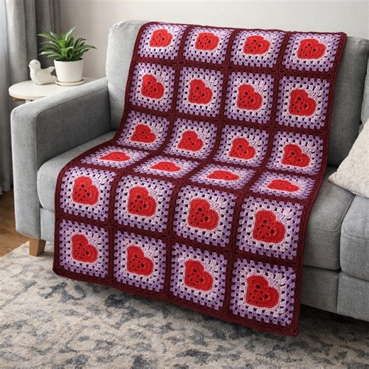 Heart Crochet Blanket Pattern: Granny Square 3D Afghan (PDF Pattern) - Etsy