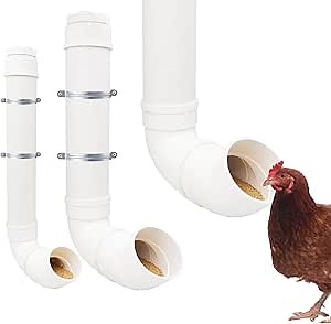2-Pack Chicken Feeders No Waste, Chicken Feeder Kit with a Big One and a Small One, Automatic Chicken Feeder for Chicken Coop, PVC Gravity Poultry Feeders for Chickens, Ducks, Turkeys, Geese