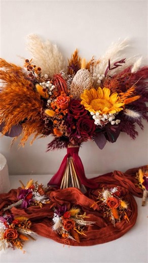 Sunflowers Bridal Bouquet, Fall Autumn Wedding Flowers, Boho Burgundy Bridal Flowers - Etsy
