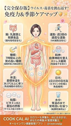 【完全保存版】ウイルス・毒素を跳ね返す！無敵の「免疫力＆季節ケアマップ」🛡️✨#美容 #免疫力アップ #季節の変わり目 #ゆらぎ肌 #体調管理 #温活 #腸活 #セルフケア #体質改善 #保存版