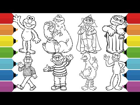 Sesame Street Characters Coloring Pages | Elmo, Cookie Monster, Oscar the Grouch, Bert & Ernie