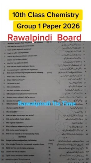 10th class Chemistry Rawalpindi board group 1 paper 2026 | class 10 chemistry paper 2026