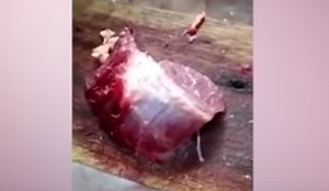 Raw meat 'comes alive' on chopping board in terrifying footage