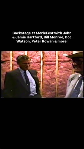 @merlefest just announced their FULL lineup for 2026, so we thought we’d throw it back to (possibly ‘89?) backstage at MerleFest with John & Jamie, Bill Monroe, Doc Watson, Peter Rowan and more… see how many folks you can spot! 🎥 watch the full clip on Bradley Laird’s YouTube channel #MerleFest #PeterRowan #BillMonroe | Hartford's Mammoth Collection