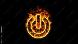 power off symbol inflames. Then disappears. In - Out loop. Alpha channel Premultiplied - Matted with color black