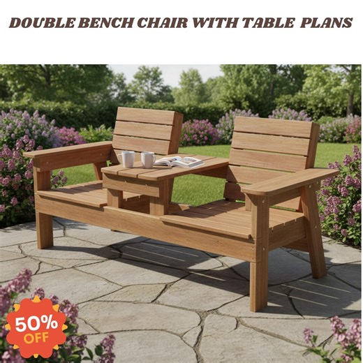 Double Bench With Middle Table Build Plans: Outdoor Bench (digital Download) - Etsy