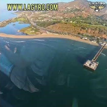 Kallithea gyroplane flying by the Malibu Pier and the Malibu Lagoon