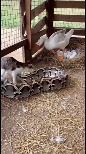 Cats and mother ducks chase away python stealing eggs - Animal world #animal