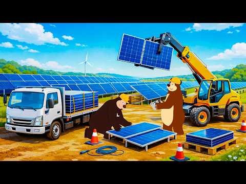 Farm Work Day 🐻☀️ | Operating Telehandler & Building Solar Farm | Real Farm Animation