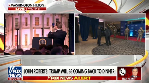 Fox News Sean Hannity: “The shooter charged the magnetometer closest to the front door. He took a shot at a uniformed division service agent… They haven’t confirmed if he’s alive… The shooter is in custody. I’m told at this point.” “The president does want to go back [out]... I’m sure that the Secret Service is not going to want him to return to that room but every indication is the president wants to go back.”