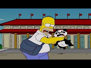 Homer strangles a panda in Tiananmen Square
