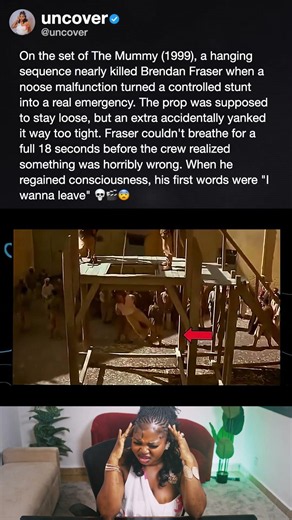 On the set of The Mummy (1999), a hanging sequence nearly killed