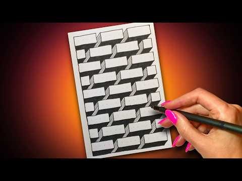 Easy 3D Brick Illusion ✨ Simple Zentangle Pattern for Beginners