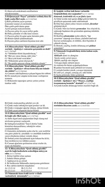 6-cı sinif ksq 7 ədəbiyyat A variantı
