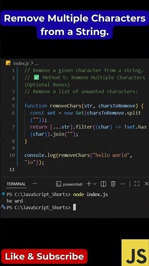 #135 Remove Multiple Characters from String | 1-Line Set Filter Trick (Final JS Hack)