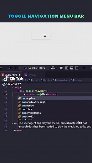 Toggle Navigation Menu Bar with Simple HTML & JavaScript