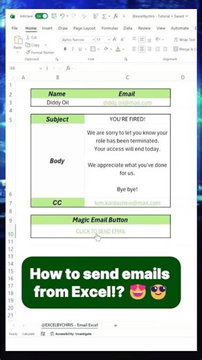 How to send emails from Excel! #excel #spreadsheet #corporate #exceltips #excelemailing
