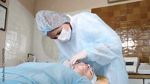 Beauty surgical procedure. Face skin lifting with cog threads to eliminate signs of aging. Face contour. flaccid skin lifting. 4k