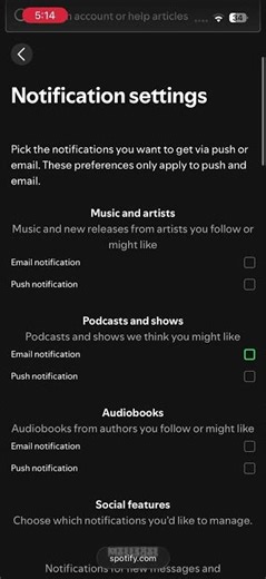 How to manage email notifications of spotify